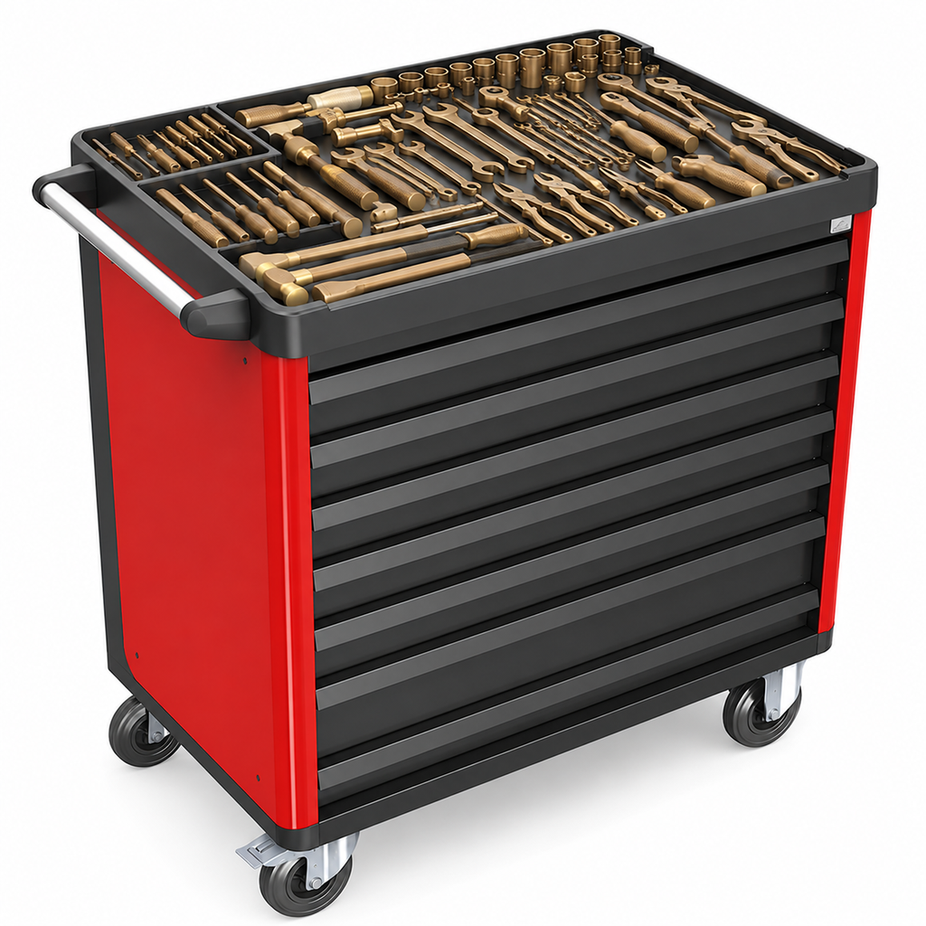 [R-120 BC Set] Carrello da officina, utensili antiscintilla, set da 120 pezzi