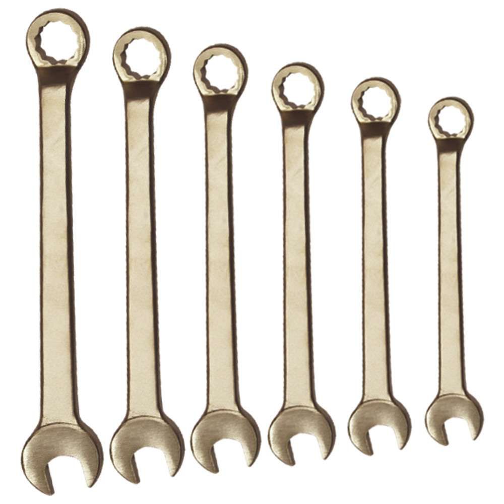 Set ringsleutels, vonkvrij, gebogen, 6-delig, 10-22 mm