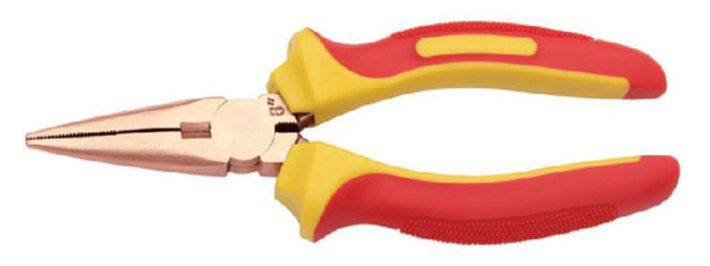 Insulated, non-sparking / low-spark 150 mm long needle-nose pliers