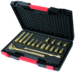 Schraubendreher-Einsätze-Satz funkenfrei, Innensechskant, 1/2", 18-tlg., 5-17 mm + 5-14 mm