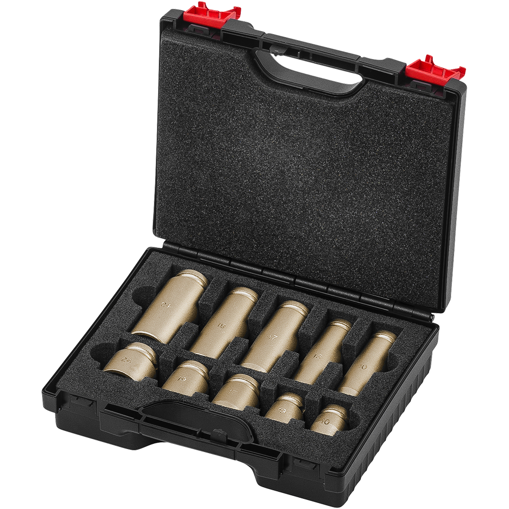[0430047S] Schlagschrauber-Knarrenkasten 1/2", funkenfrei, 10-tlg.