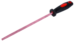 Non-sparking round file, with ergonomic handle