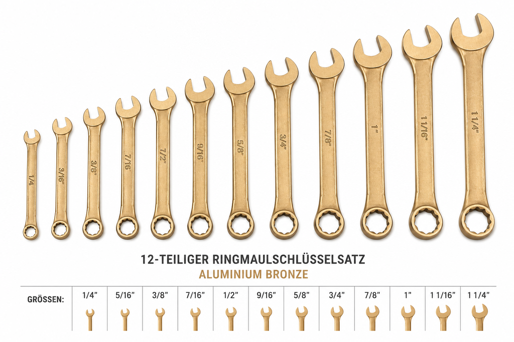 Ringmaulschlüssel-Satz funkenarm, 12-tlg., 1/4-1-1/4"