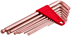 [0250068C] Jeu de clés mâles coudées anti-étincelles, 6 pans, à tête sphérique, longues, 8 pièces, 2-10 mm