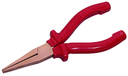 Non-sparking flat nose pliers, handles with hand protection